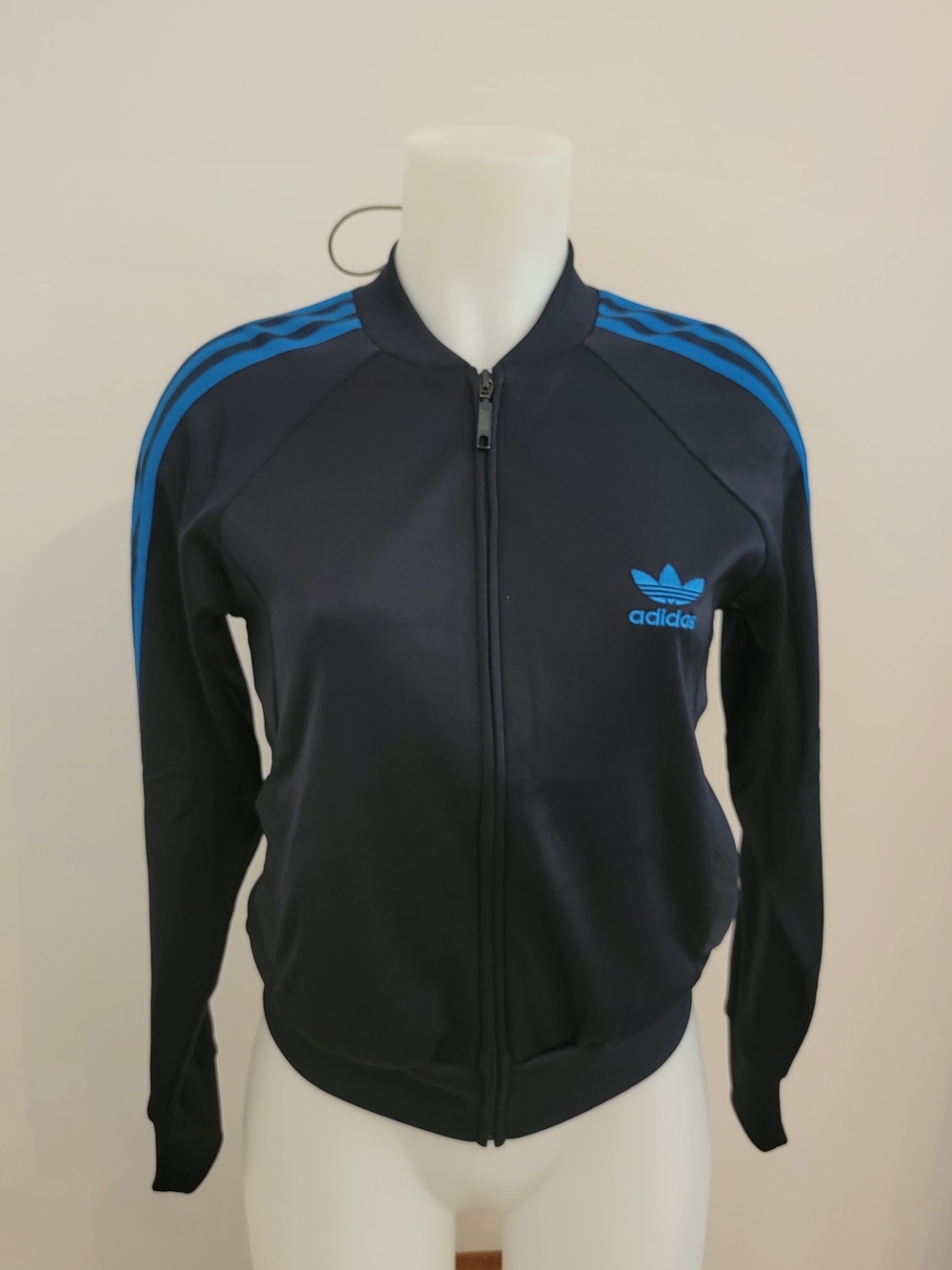 adidas Black Jacket with Blue Stripe Detail